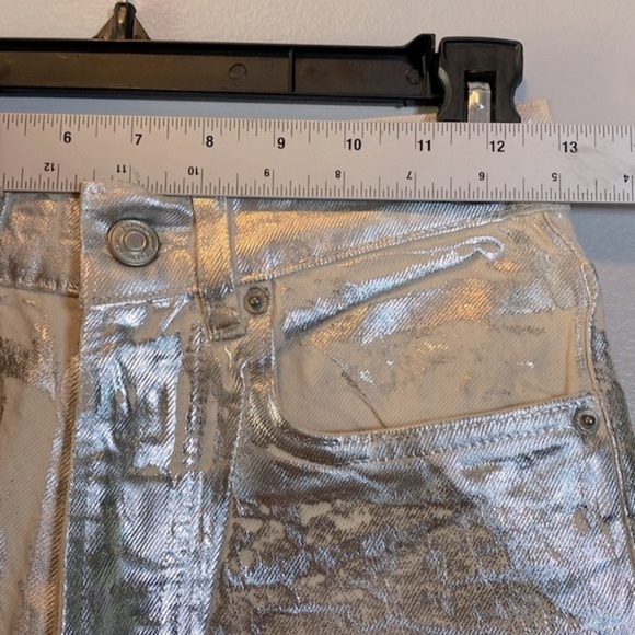 Zara Metallic Jeans NWOT Womens US 2 Silver The Boy Boy Fit Painted Blogger Fave - Picture 12 of 16